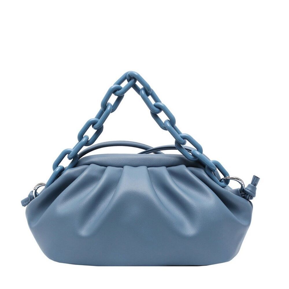 Blue Womens Handbags Purse Top Handle Large Size Chain Linked Satchel
